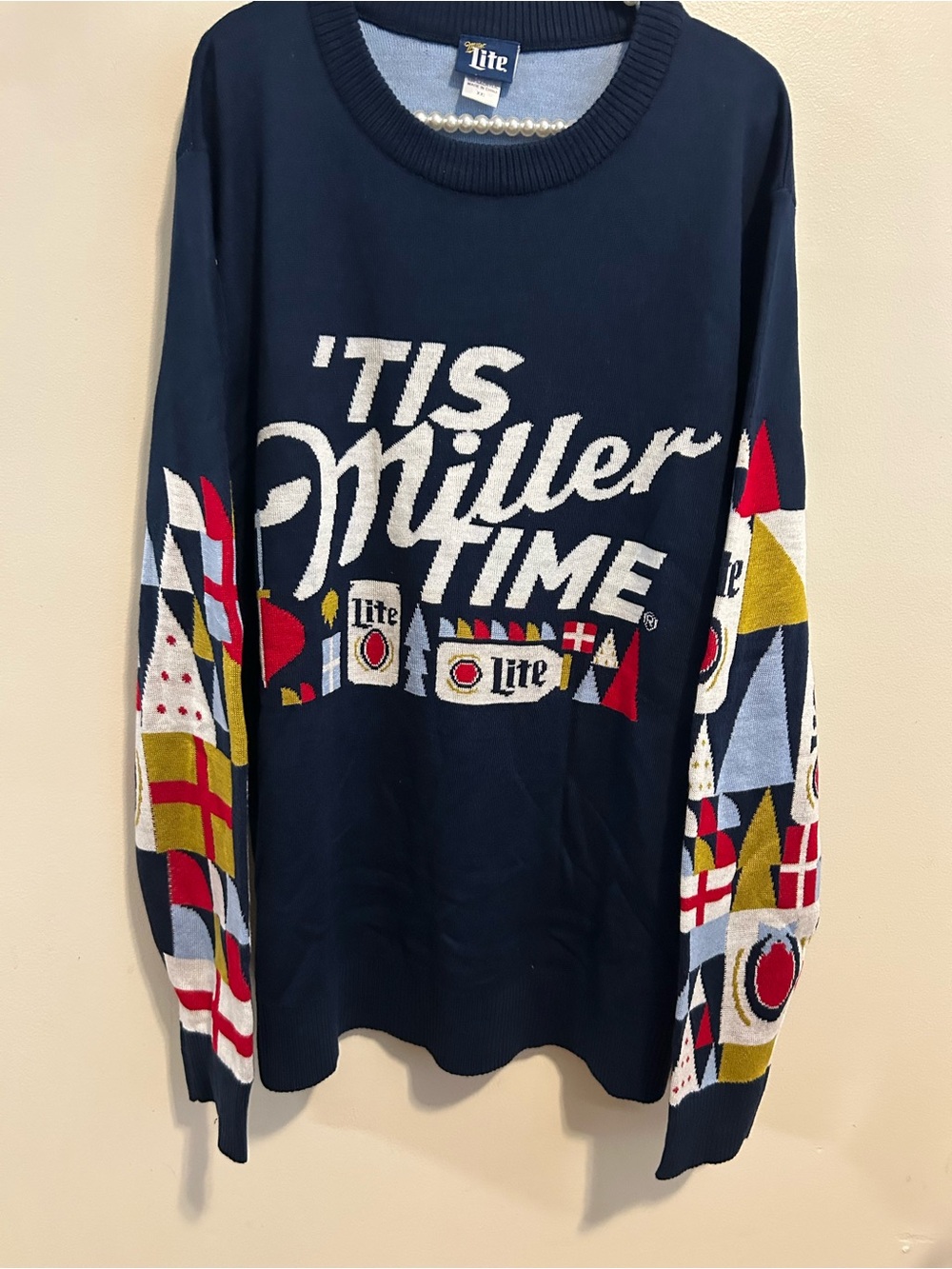Miller Lite Ugly Christmas Sweater Men XXL Tis Miller Time Beer Holiday Knit